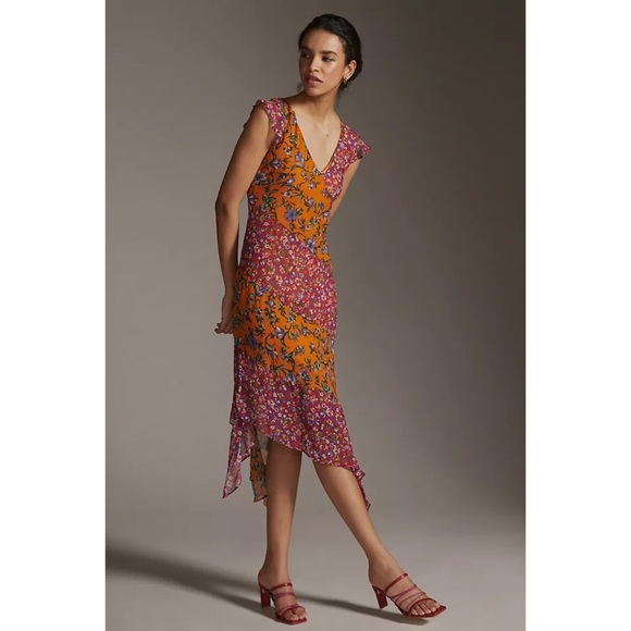 NWT ANTHROPOLOGIE HANKY-HEM MIDI DRESS IN MEDIUM ORANGE - Picture 3 of 11